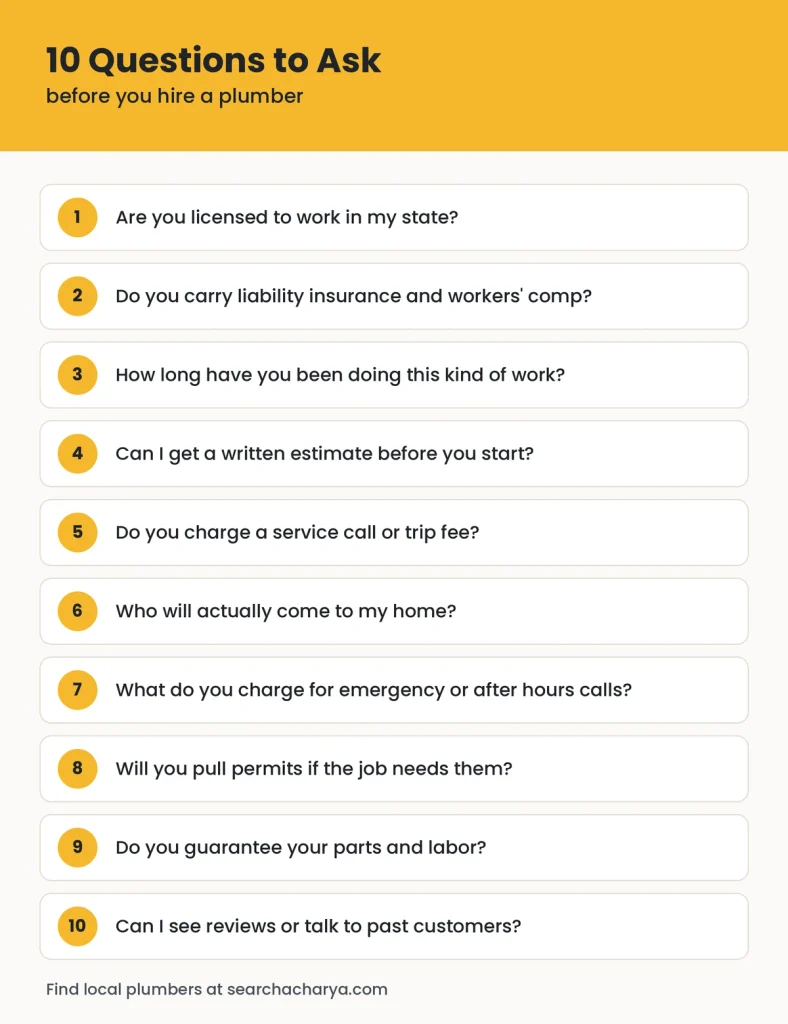 Checklist of 10 questions to ask a plumber before hiring
